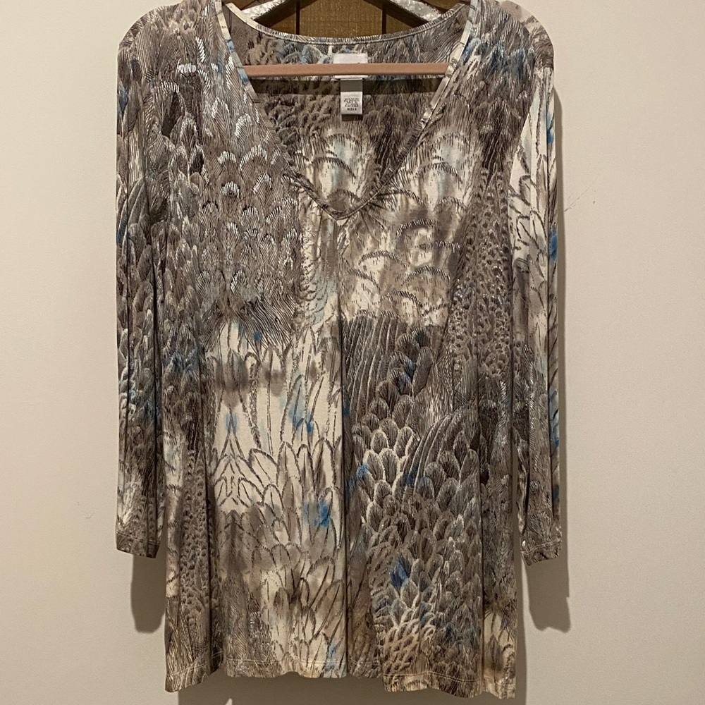 Chico's Multicolor Feather Print Blouse